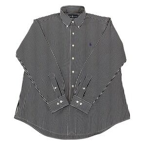 Ralph Lauren Shirt Custom Fit Black/White Striped Men's Size 34/35 Neck 16.5 EUC